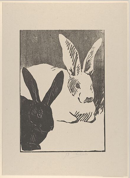 Rabbits (Les Lapins), Henri-Charles Guérard (French, Paris 1846–1897 Paris), Woodcut on gray paper 