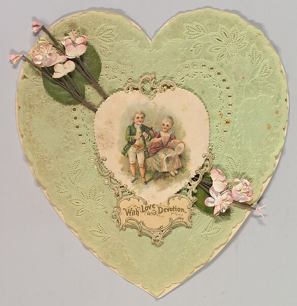 Vintage Victorian Valentine Card Boy With Bouquet of Hearts Print Download  Image 