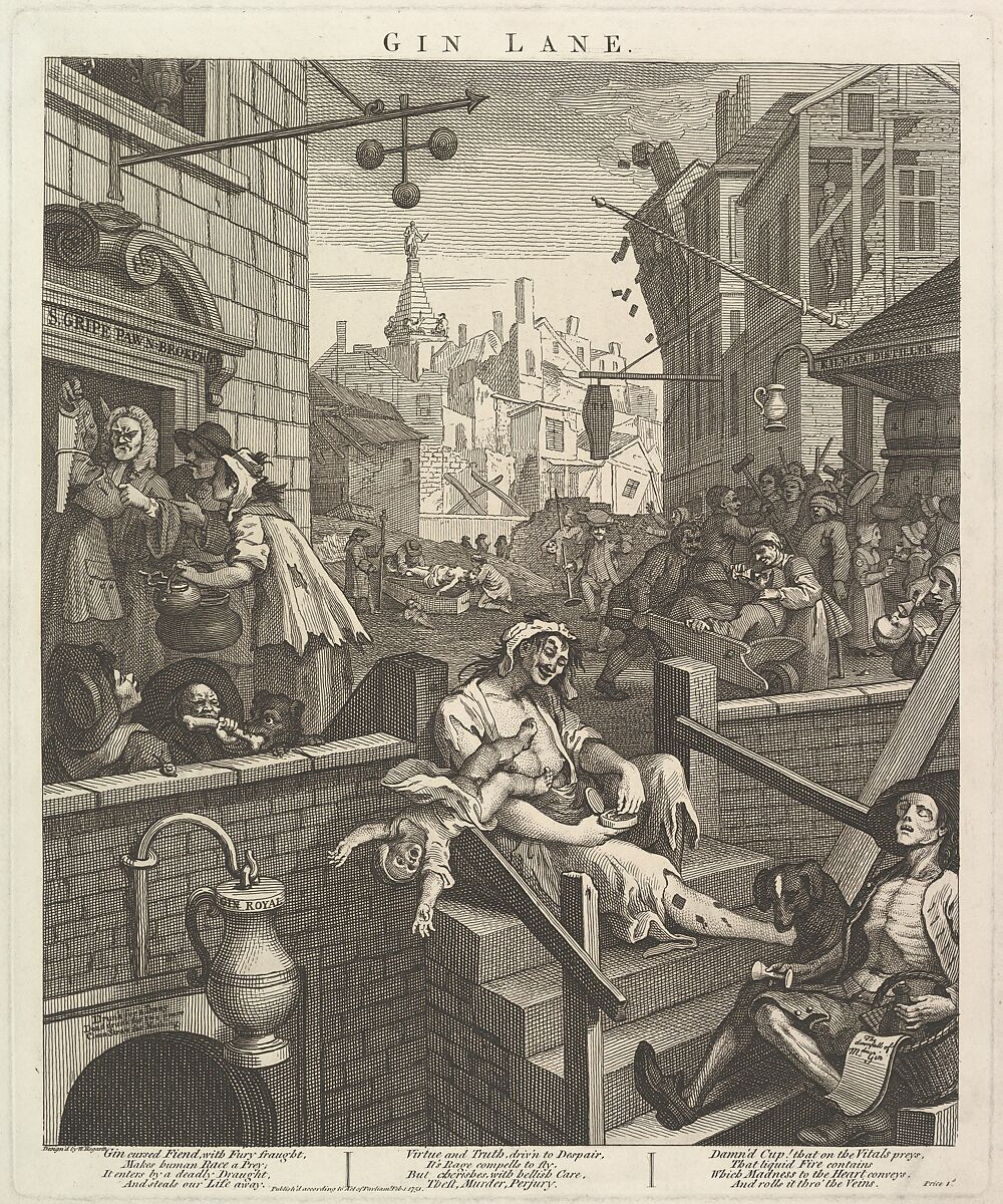 Gin Lane, William Hogarth (British, London 1697–1764 London), Etching and engraving; third state of three 