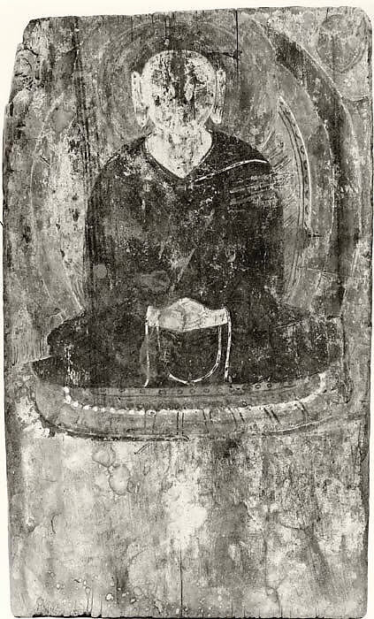 Buddha with a Halo and Flaming Body Mandorla, Water-based pigments on wood, China (Xinjiang Autonomous Region)