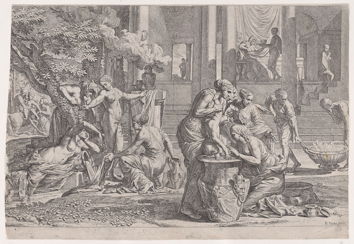 The birth and the infancy of Achilles, Pietro Testa (Italian, Lucca 1612–1650 Rome), Etching 