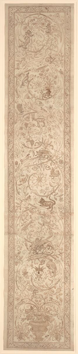 Cartoon for the embroidery of an orphrey bearing Medici arms combined with Arms of the House of Austria, Anonymous, Italian, 17th century, Pen and brown ink 
