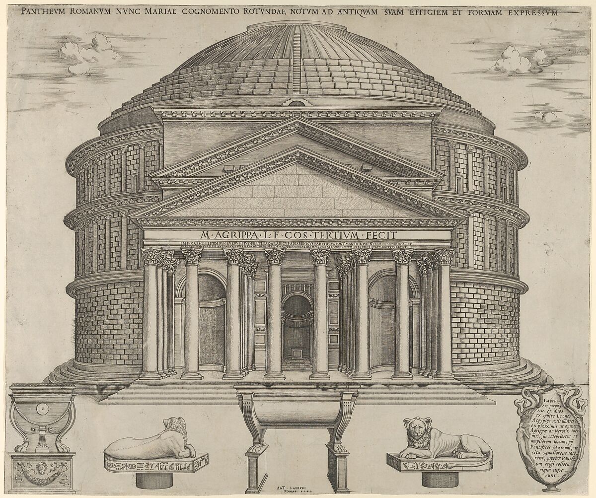 Elevation of the Pantheon in Rome, reconstructed to its original form, Anonymous, Engraving 
