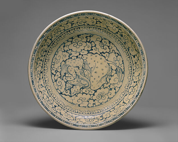 Dish with Recumbent Elephant Surrounded by Clouds