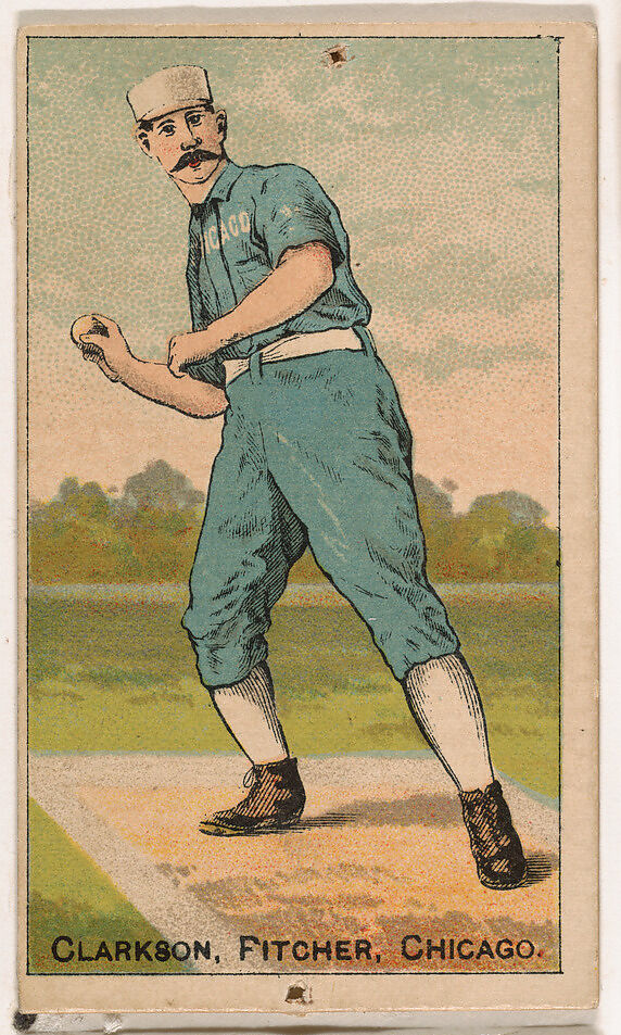 Clarkson (Ball At Chest), Pitcher, Chicago, from the Gold Coin series (N284) for Gold Coin Chewing Tobacco, D. Buchner &amp; Co., New York (American, 19th century), Commercial color lithograph reproducing drawing 