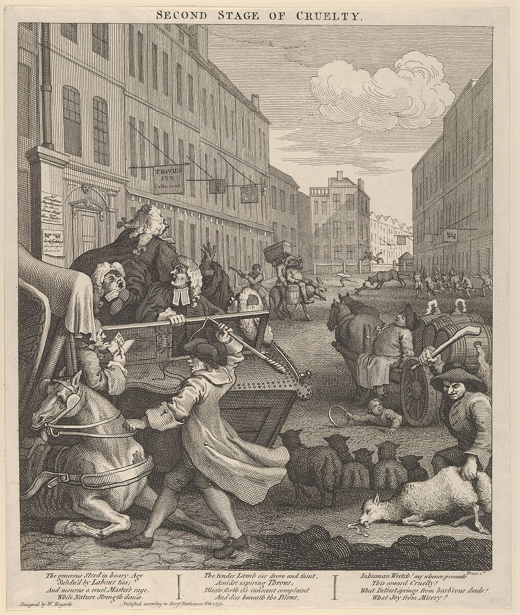 The Second Stage of Cruelty (The Four Stages of Cruelty), William Hogarth (British, London 1697–1764 London), Etching and engraving; first state of two 