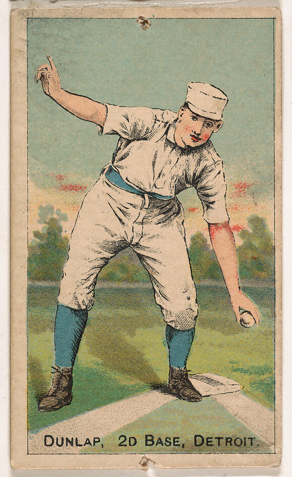 Dunlap, 2nd Base, Detroit, from the Gold Coin series (N284) for Gold Coin Chewing Tobacco, D. Buchner &amp; Co., New York (American, 19th century), Commercial color lithograph reproducing drawing 