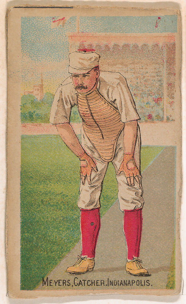 Meyers, Catcher, Indianapolis, from the Gold Coin series (N284) for Gold Coin Chewing Tobacco, D. Buchner &amp; Co., New York (American, 19th century), Commercial color lithograph reproducing drawing 