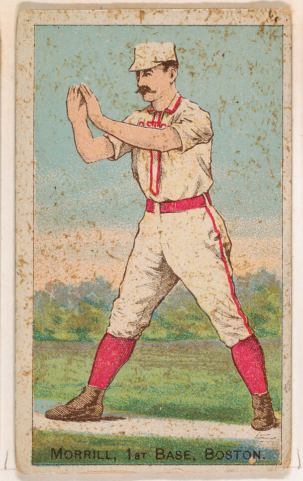 Morrill (Hands Outstretched), 1st Base, Boston, from the Gold Coin series (N284) for Gold Coin Chewing Tobacco, Issued by D. Buchner &amp; Co., New York (American, 19th century), Commercial color lithograph reproducing drawing 