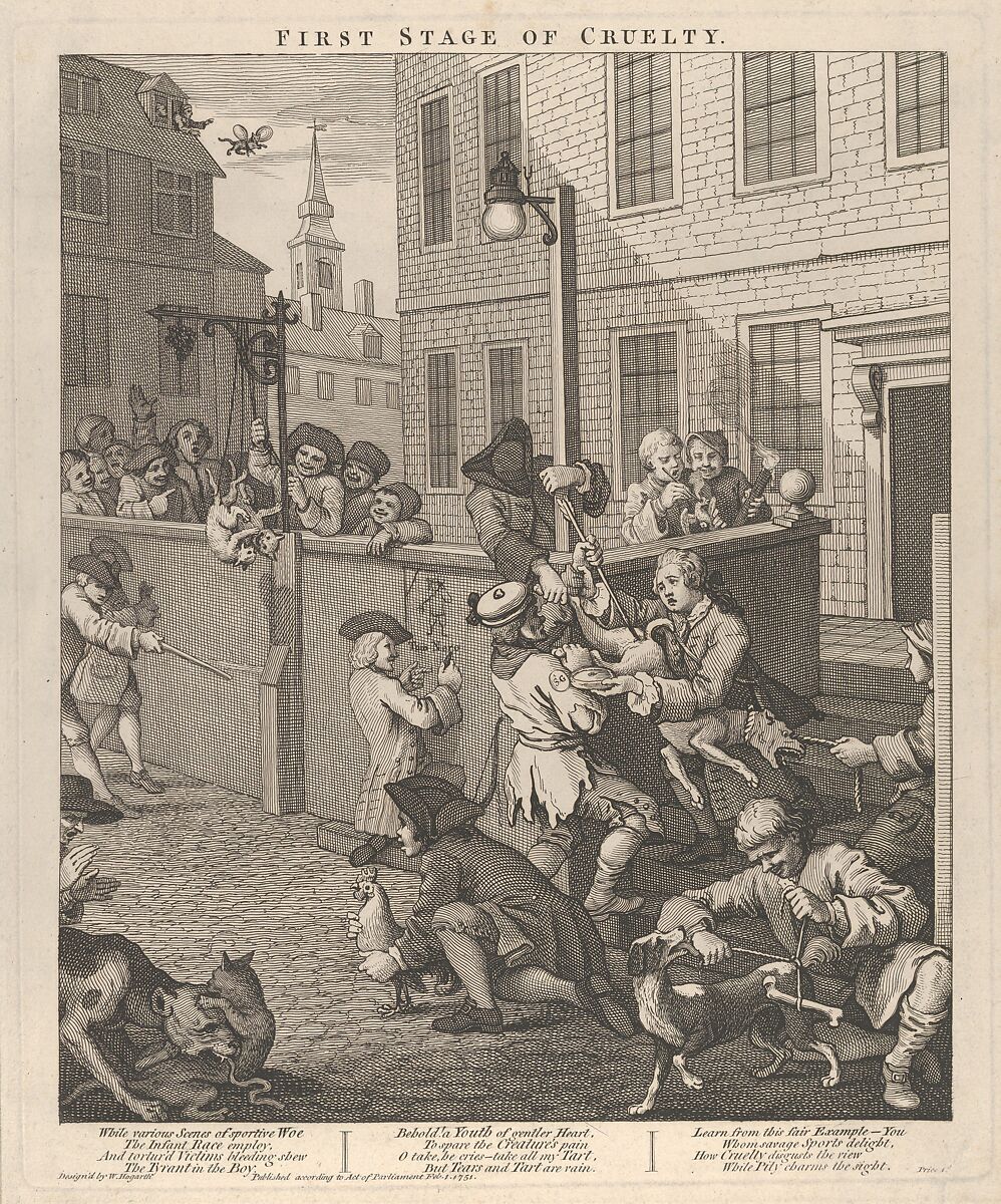 The First Stage of Cruelty (The Four Stages of Cruelty), William Hogarth (British, London 1697–1764 London), Etching and engraving; first state of two 