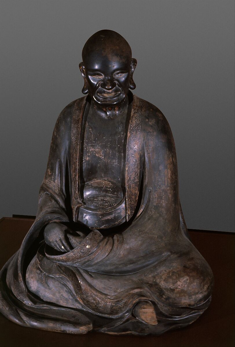 Seated Arhat, Shōun Genkei (Japanese, 1648–1710), One of a set of five hundred; wood with lacquer, color, and gold leaf, Japan 