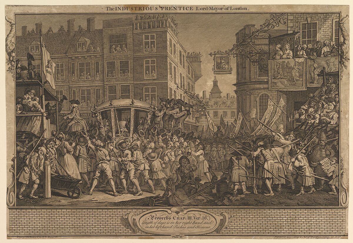 The Industrious 'Prentice Lord Mayor of London: Industry and Idleness, plate 12, William Hogarth (British, London 1697–1764 London), Etching and engraving; first state of three 