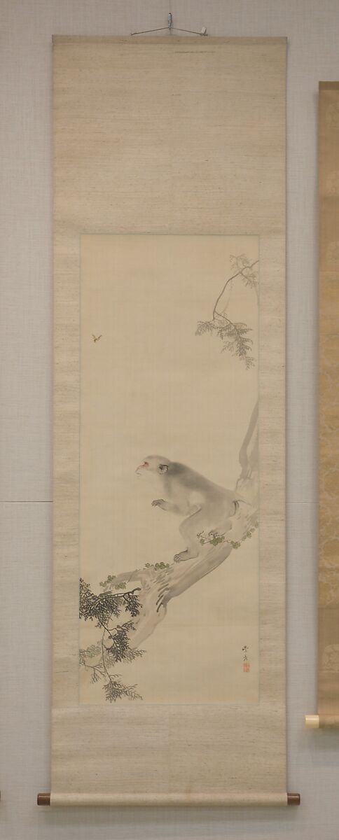 Monkey and Bee, Okamoto Toyohiko (1773–1845), Hanging scroll; ink and color on silk, Japan
