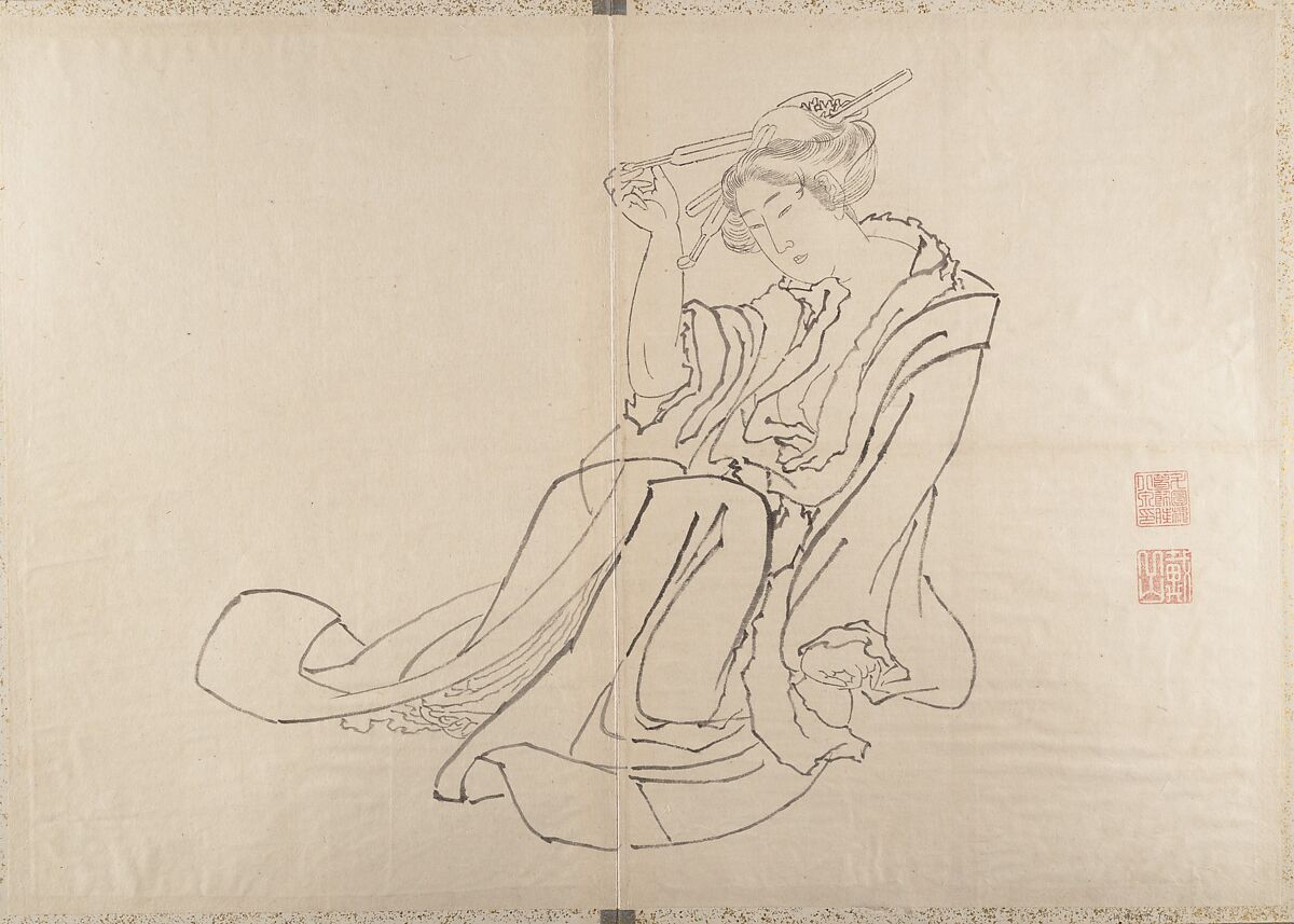 Album of Sketches by Katsushika Hokusai and His Disciples, Katsushika Hokusai (Japanese, Tokyo (Edo) 1760–1849 Tokyo (Edo)), Album of ninety-seven leaves; ink and color on paper, Japan