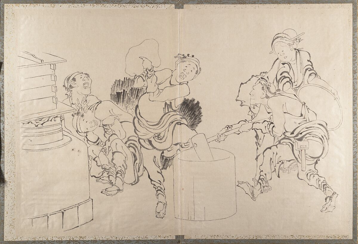 Album of Sketches by Katsushika Hokusai and His Disciples, Katsushika Hokusai (Japanese, Tokyo (Edo) 1760–1849 Tokyo (Edo)), Album of ninety-seven leaves; ink and color on paper, Japan