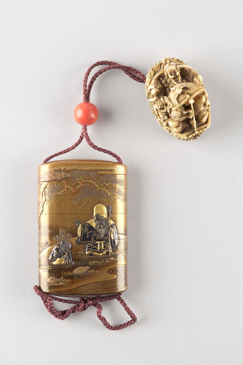 Netsuke of Boat with the Seven Gods of Good Fortune, Masahiro, Carved ivory, Japan