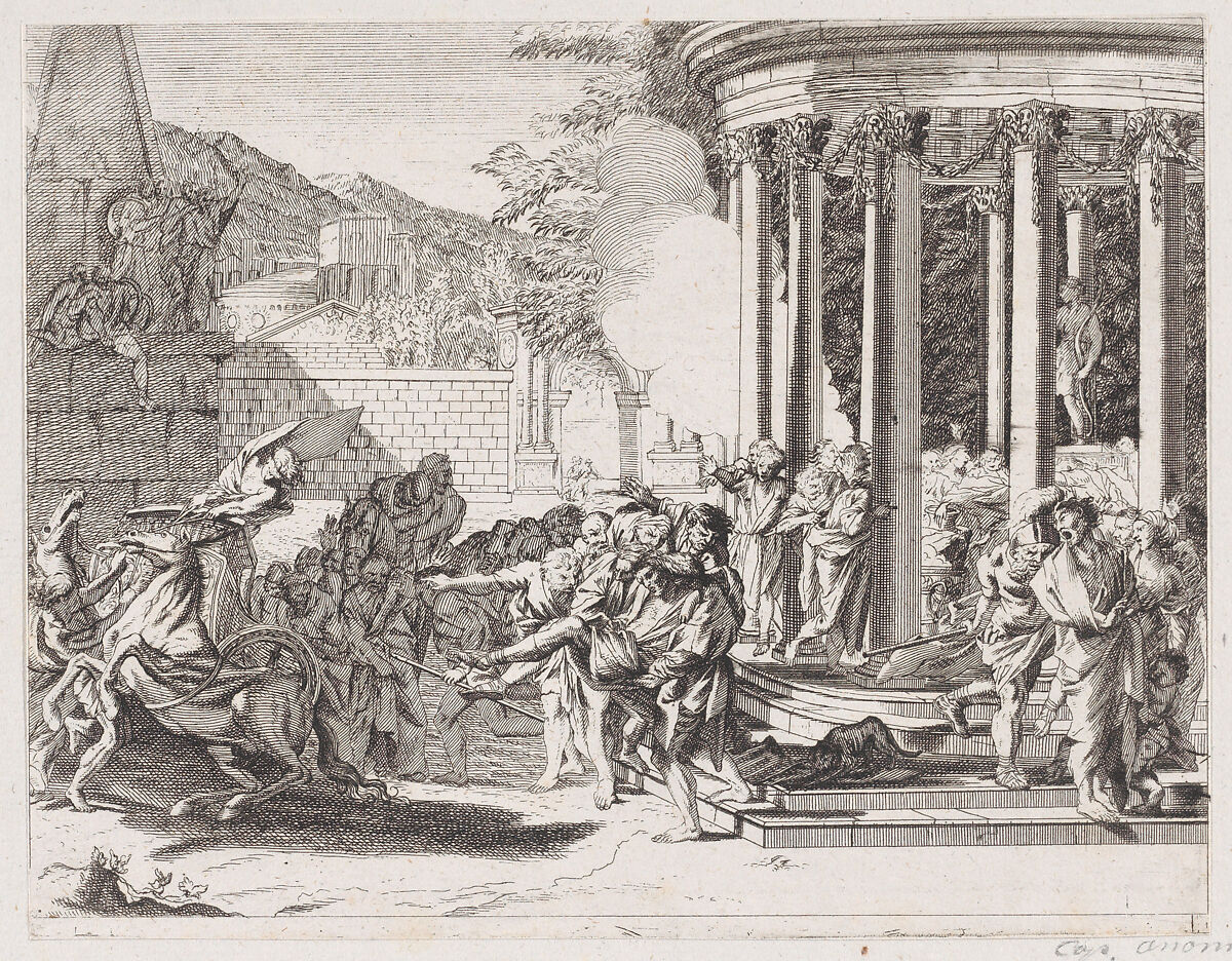 Sinorix being carried from the temple after being poisioned, Attributed to Arnold van Westerhout (Flemish, Antwerp 1651–1725 Rome), Etching 