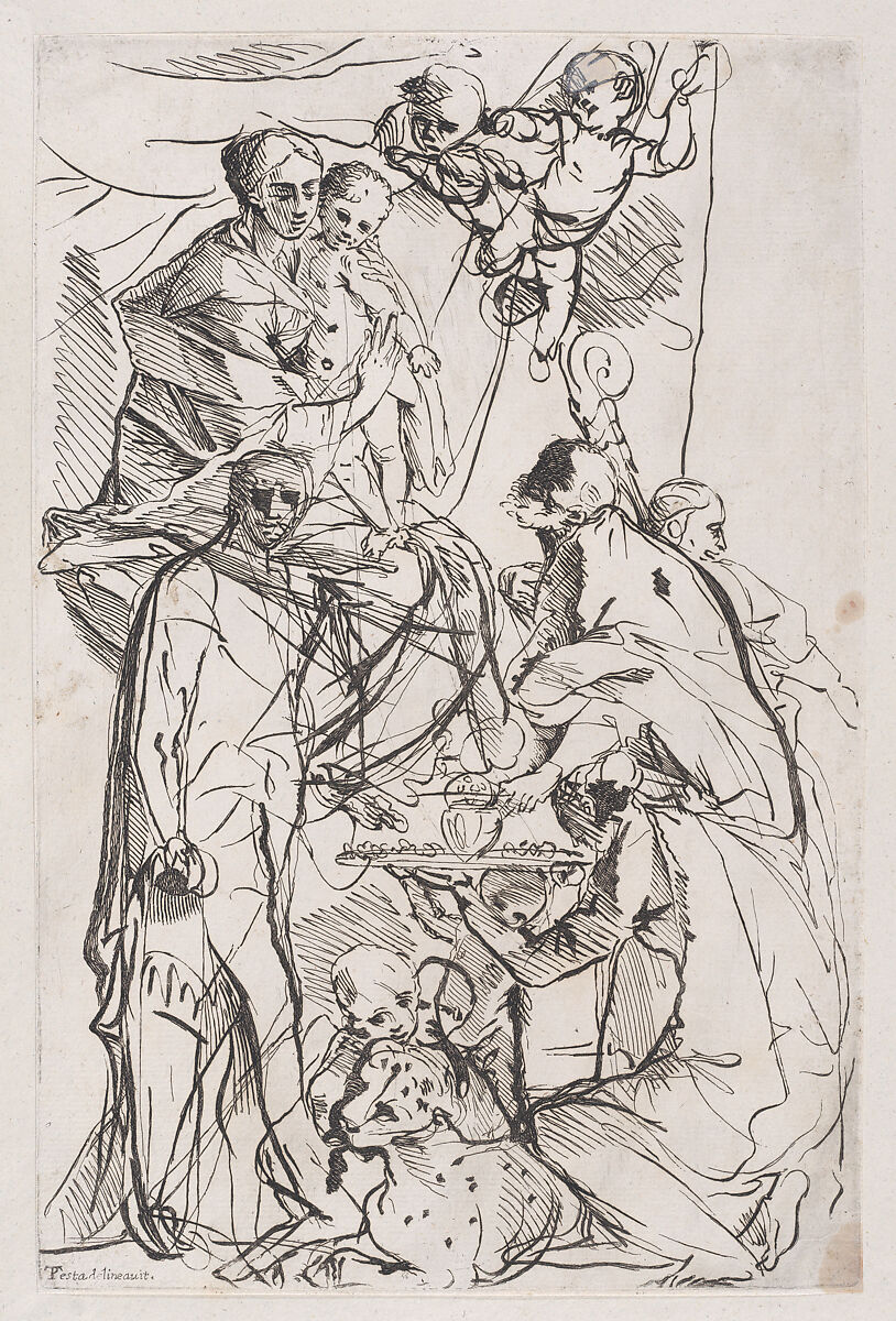 The adoration of the Virgin and Christ Child, Anonymous, 18th century, Etching 