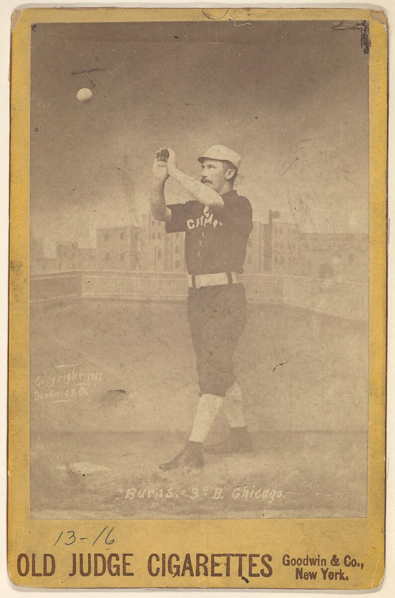 Burns, 3rd Base, Chicago, from the series Old Judge Cigarettes, Issued by Goodwin &amp; Company, Albumen photograph, cabinet card 