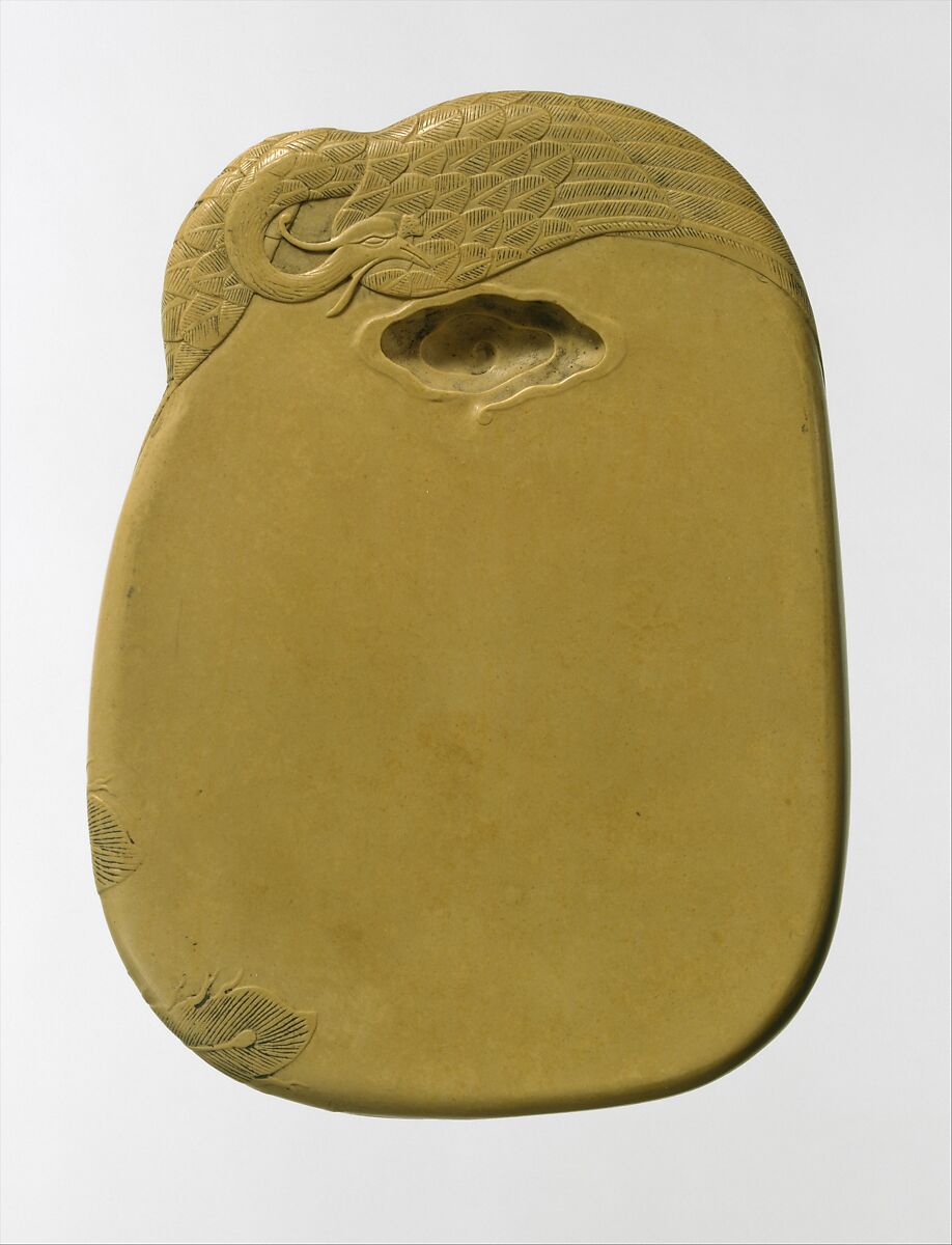 Inkstone with phoenix design, Attributed to Gu Erniang (Chinese, active early 18th century), Limestone, China 