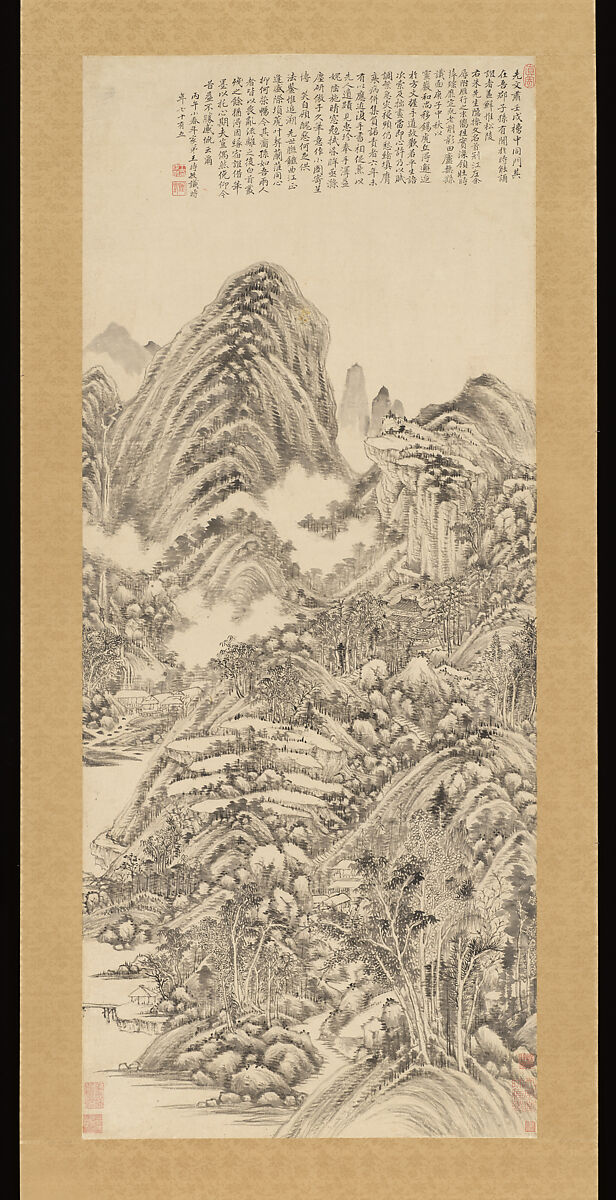 Landscape in the style of Huang Gongwang, Wang Shimin (Chinese, 1592–1680), Hanging scroll; ink on paper, China 