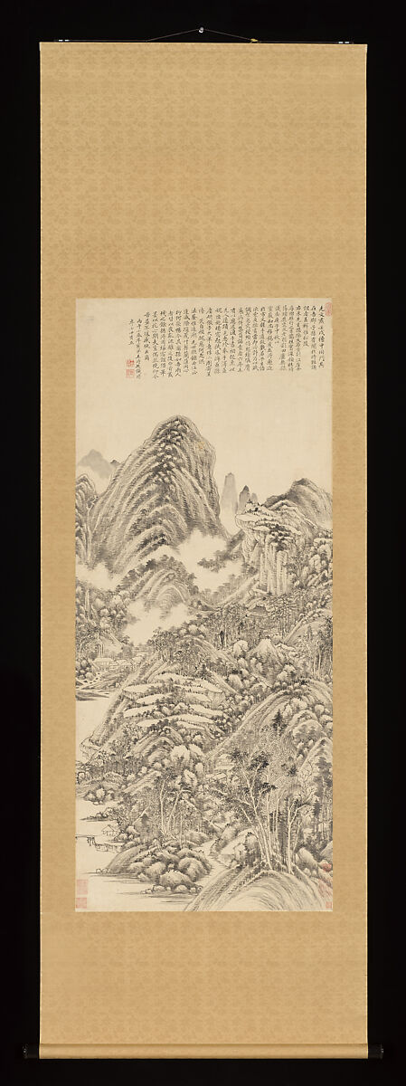 Landscape in the style of Huang Gongwang, Wang Shimin (Chinese, 1592–1680), Hanging scroll; ink on paper, China