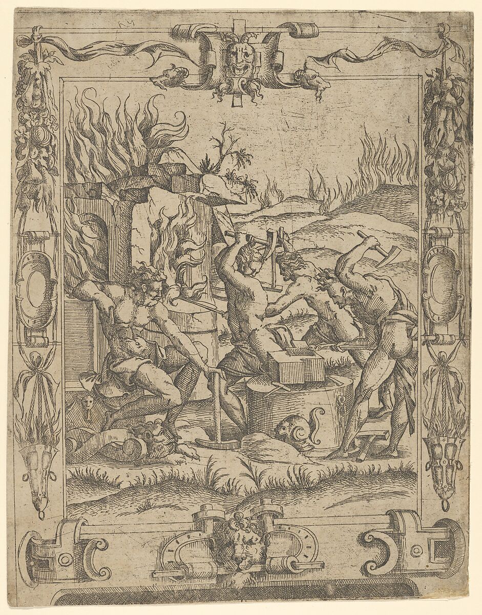 Vulcan's Forge, Master IQV (French, active 1540–50), Etching 