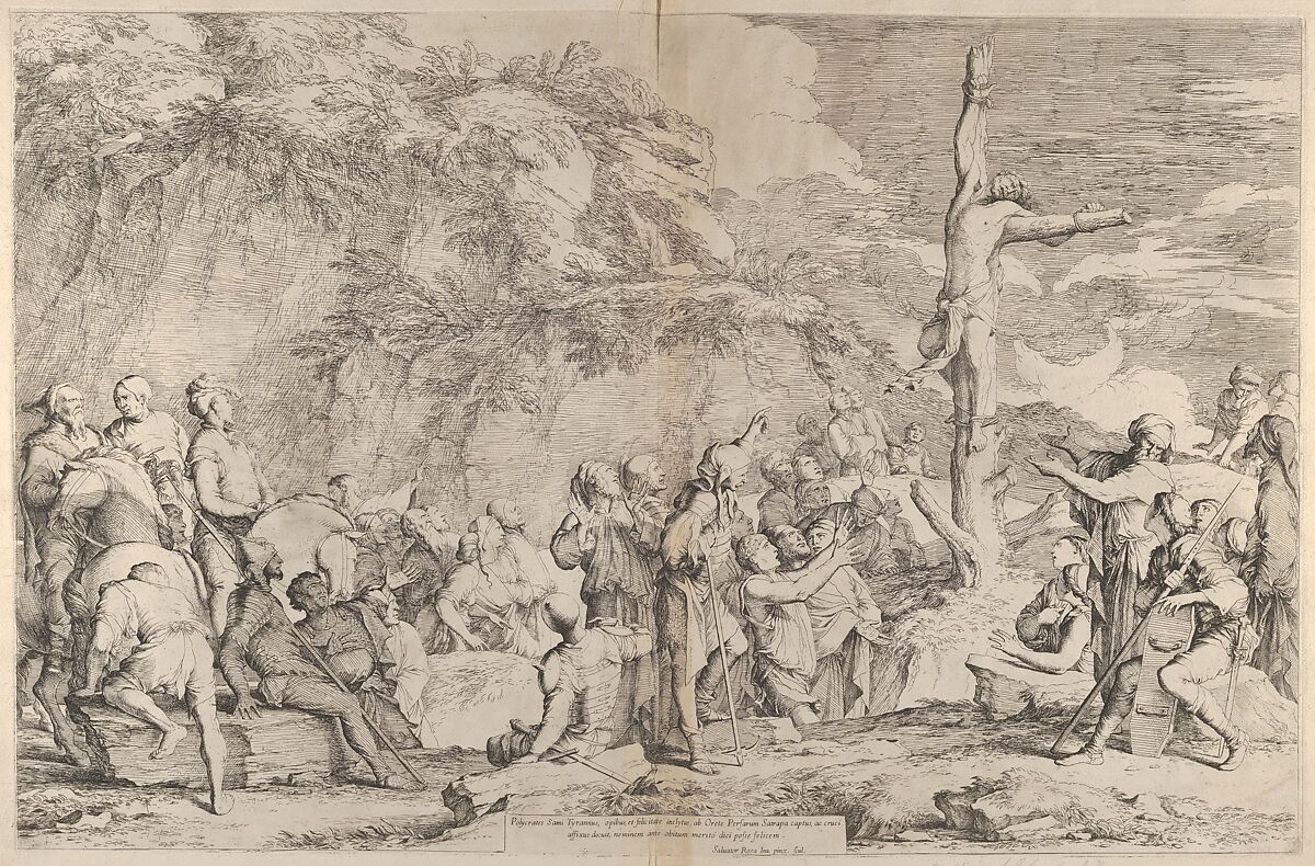 The crucifixion of Polycrates the tyrant after his capture by the Persians, Salvator Rosa (Italian, Arenella (Naples) 1615–1673 Rome), Etching 