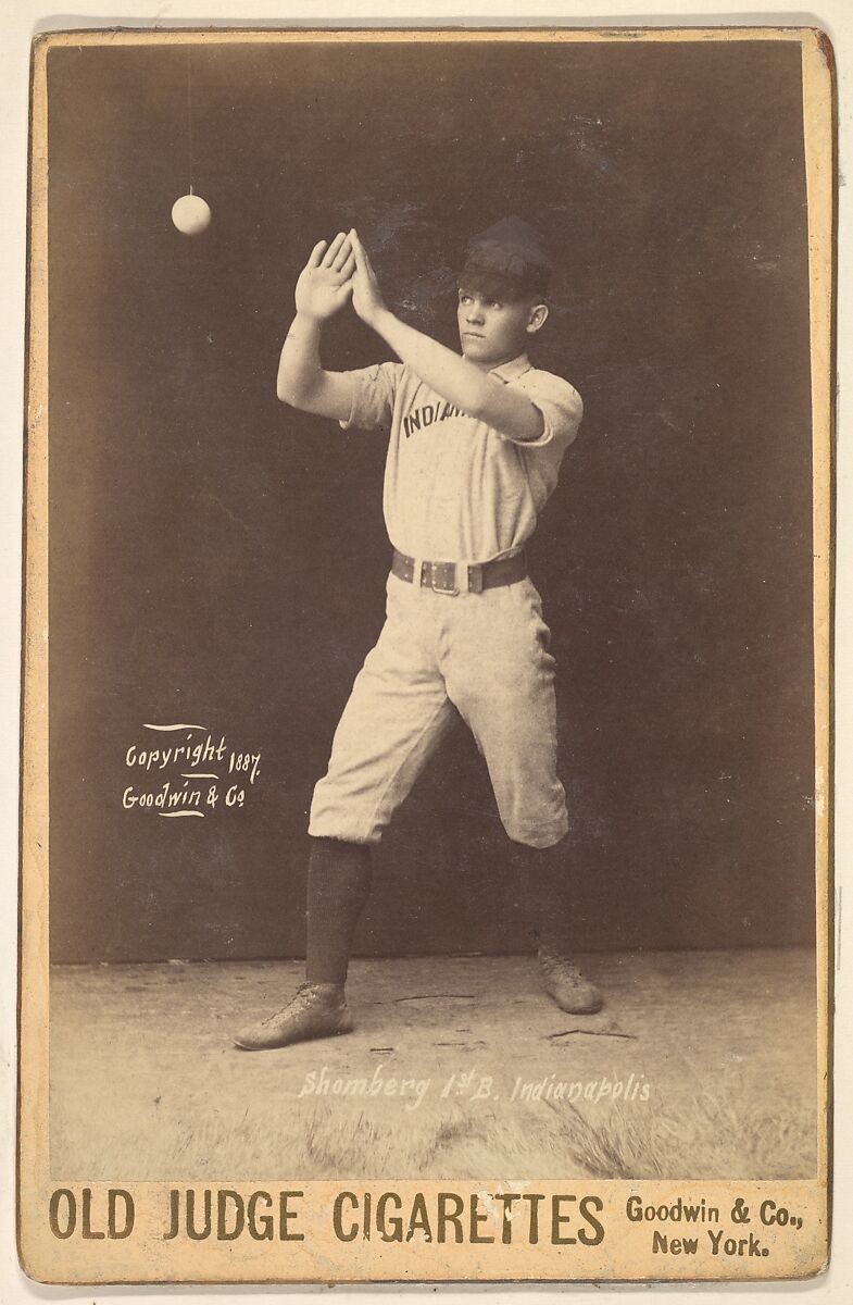 Shomberg, 1st Base, Indianapolis, from the series Old Judge Cigarettes, Goodwin &amp; Company, Albumen photograph, cabinet card 