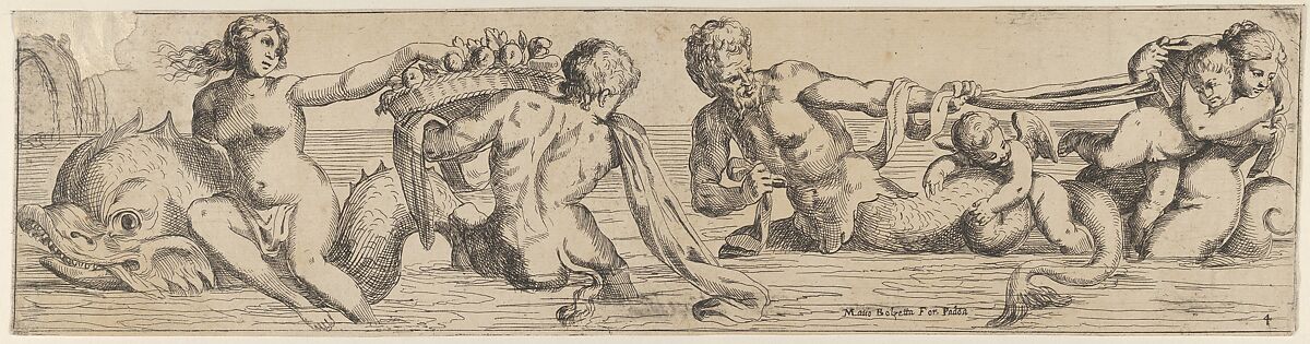 Plate 4: marine gods and other cavorting figures, Giulio Carpioni (Italian, Venice 1613–1678 Venice), Etching 
