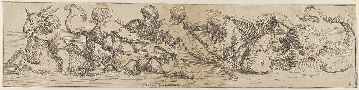 Plate 6: marine gods and other cavorting figures, Giulio Carpioni (Italian, Venice 1613–1678 Venice), Etching 
