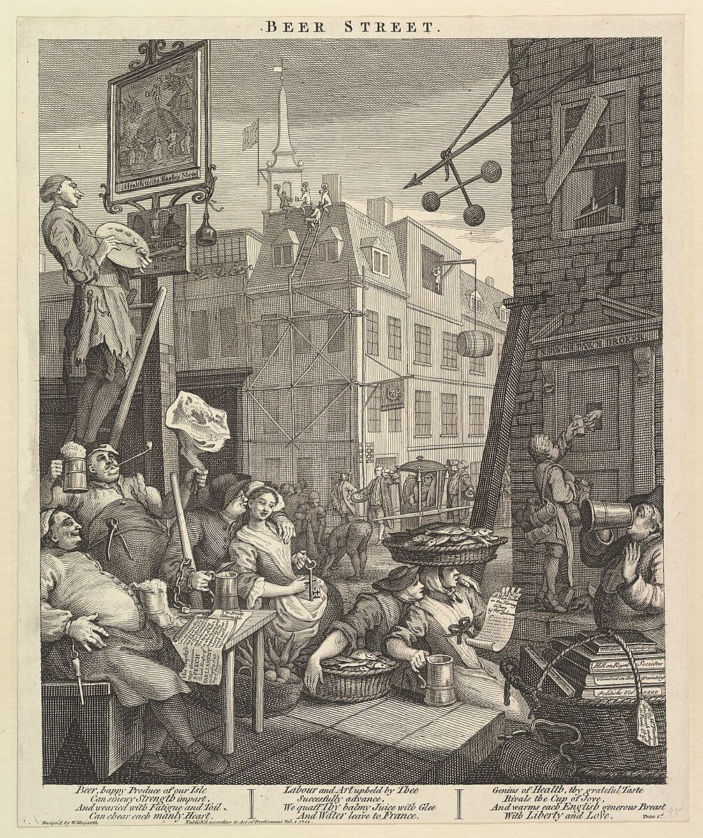 Beer Street, William Hogarth (British, London 1697–1764 London), Engraving; third state of three 