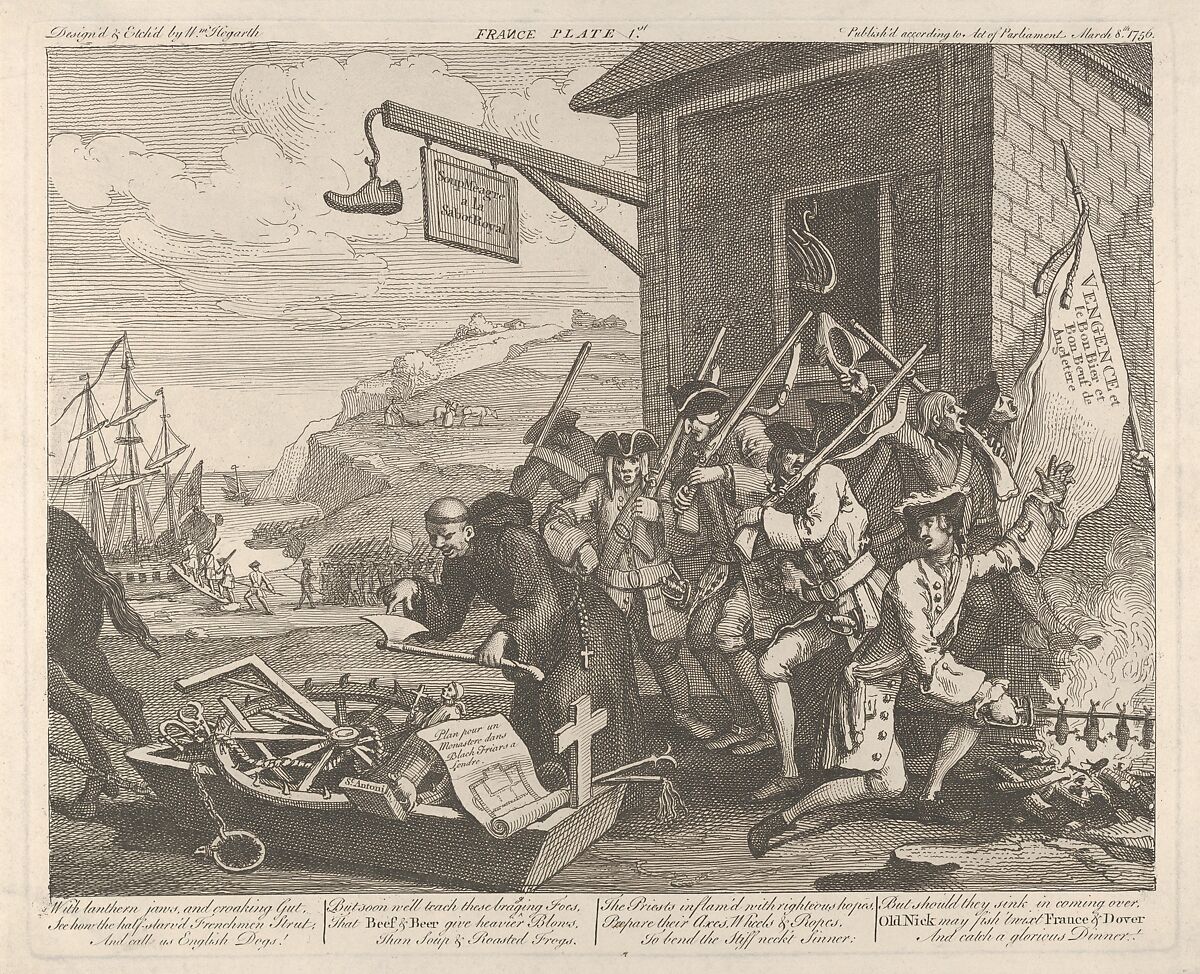 The Invasion, Plate 1: France, William Hogarth (British, London 1697–1764 London), Etching and engraving; third state of three 