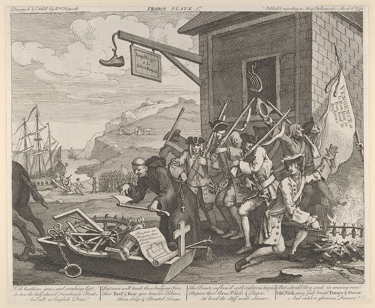 The Invasion, Plate 1: France, William Hogarth (British, London 1697–1764 London), Engraving; third state of three 