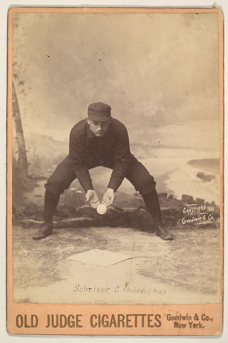 Schriver, Catcher, Philadelphia, from the series Old Judge Cigarettes, Issued by Goodwin &amp; Company, Albumen photograph, cabinet card 