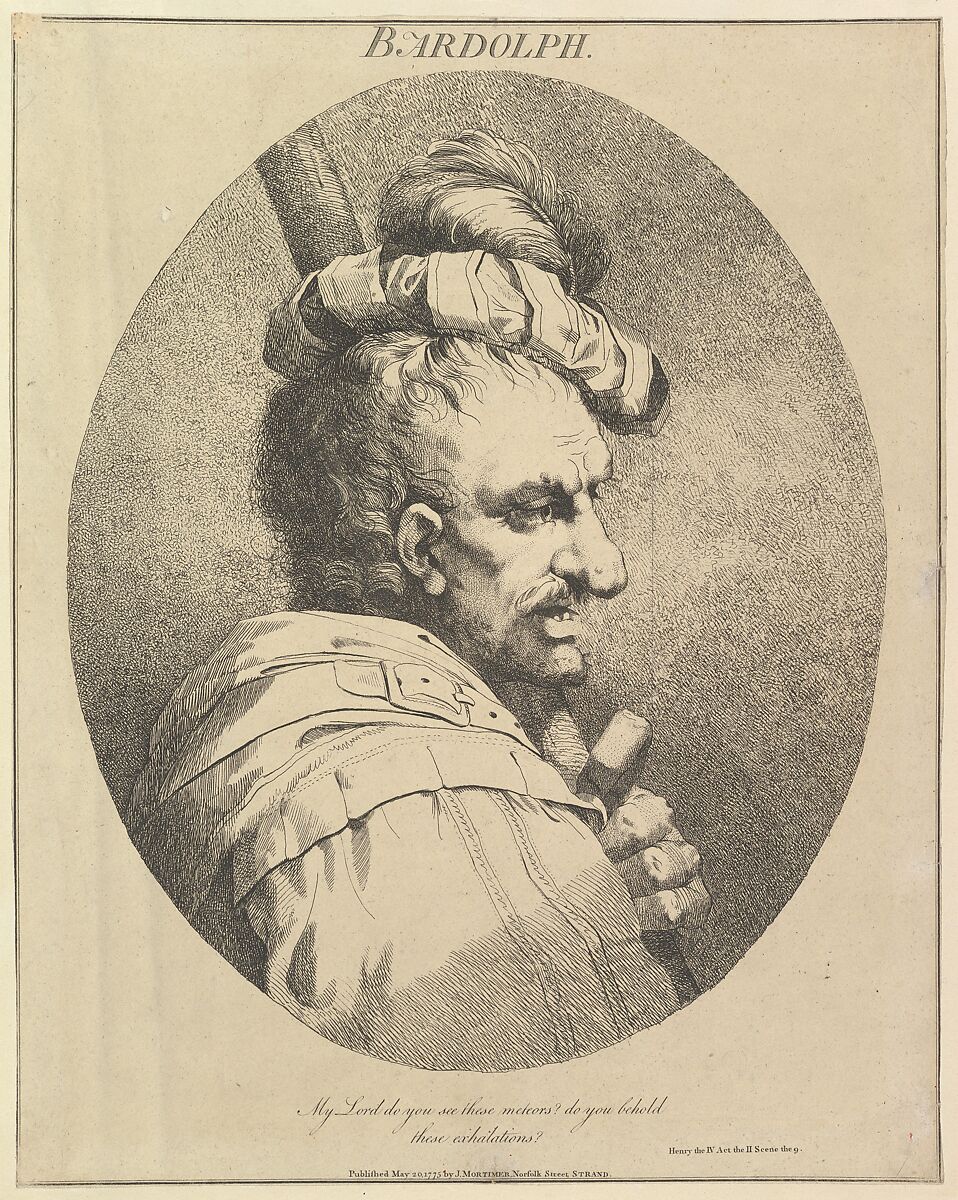 Bardolph, from "Twelve Characters from Shakespeare", John Hamilton Mortimer (British, Eastbourne 1740–1779 London), Etching 