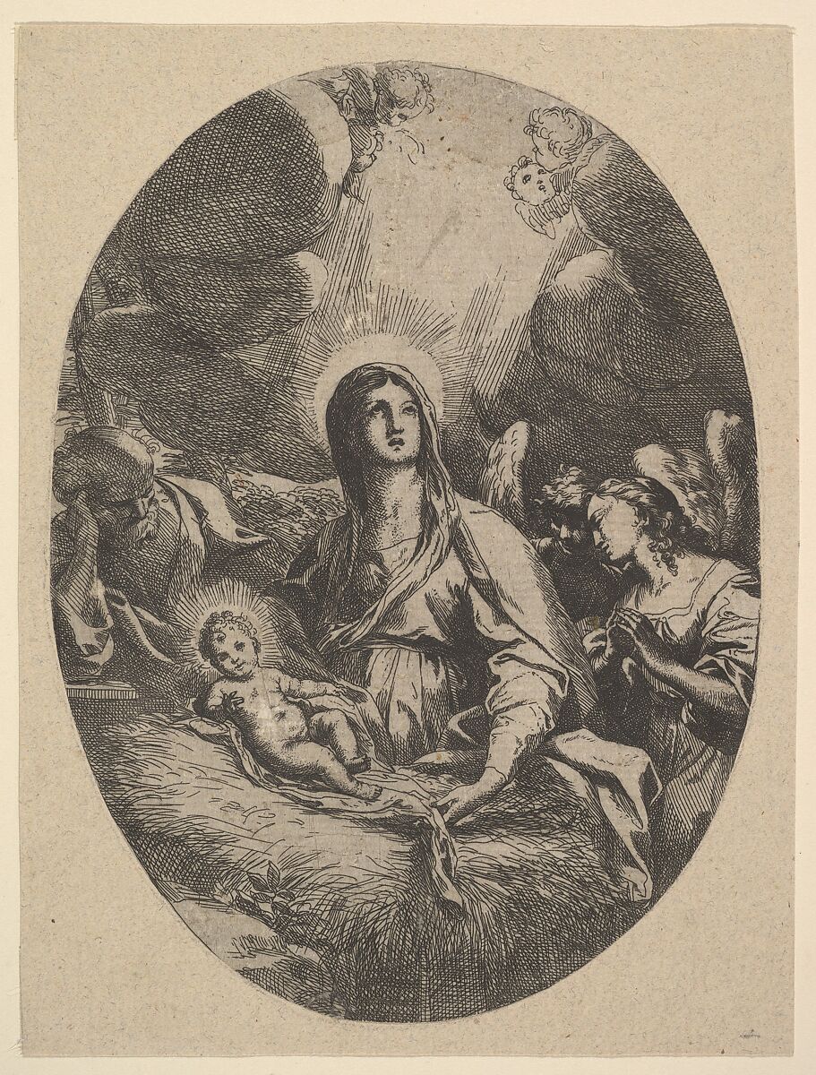 The Adoration of the Angels, Carlo Maratti (Italian, Camerano 1625–1713 Rome), Etching; second state of three (Bartsch) 