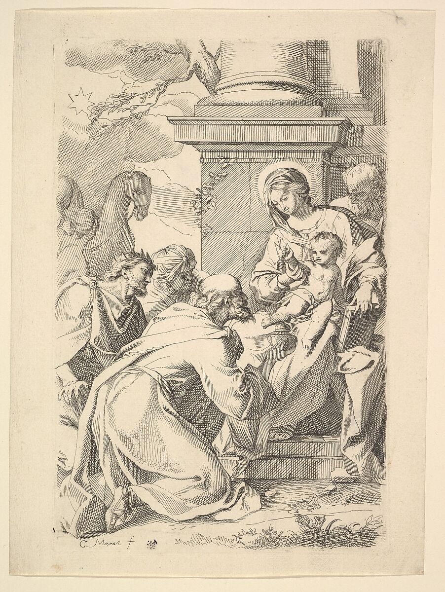 The Adoration of the Magi (copy in reverse), Carlo Maratti (Italian, Camerano 1625–1713 Rome), Etching; reverse copy (Bellini) 