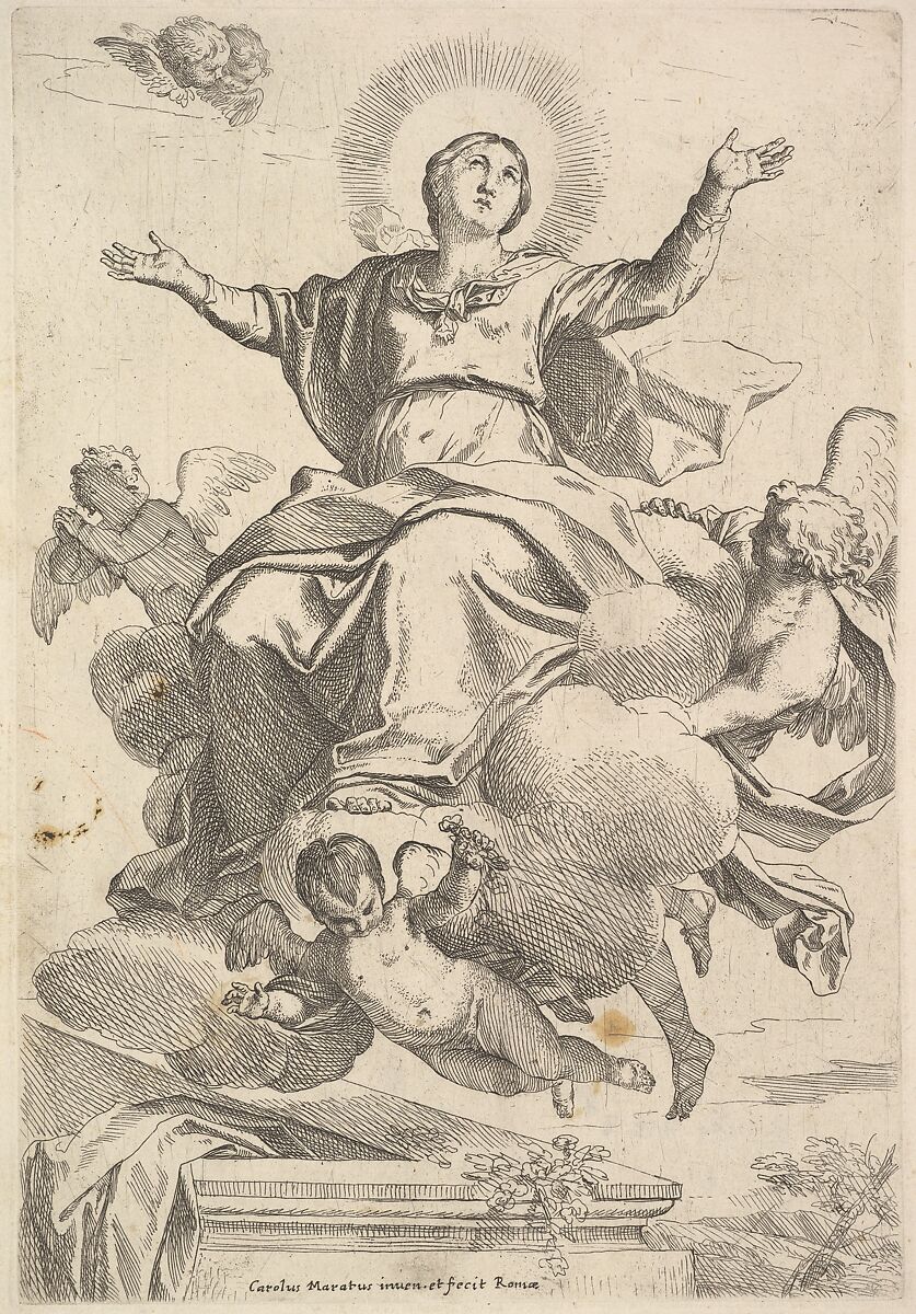 The Assumption of the Virgin, Carlo Maratti (Italian, Camerano 1625–1713 Rome), Etching; second state of three (Bartsch) 