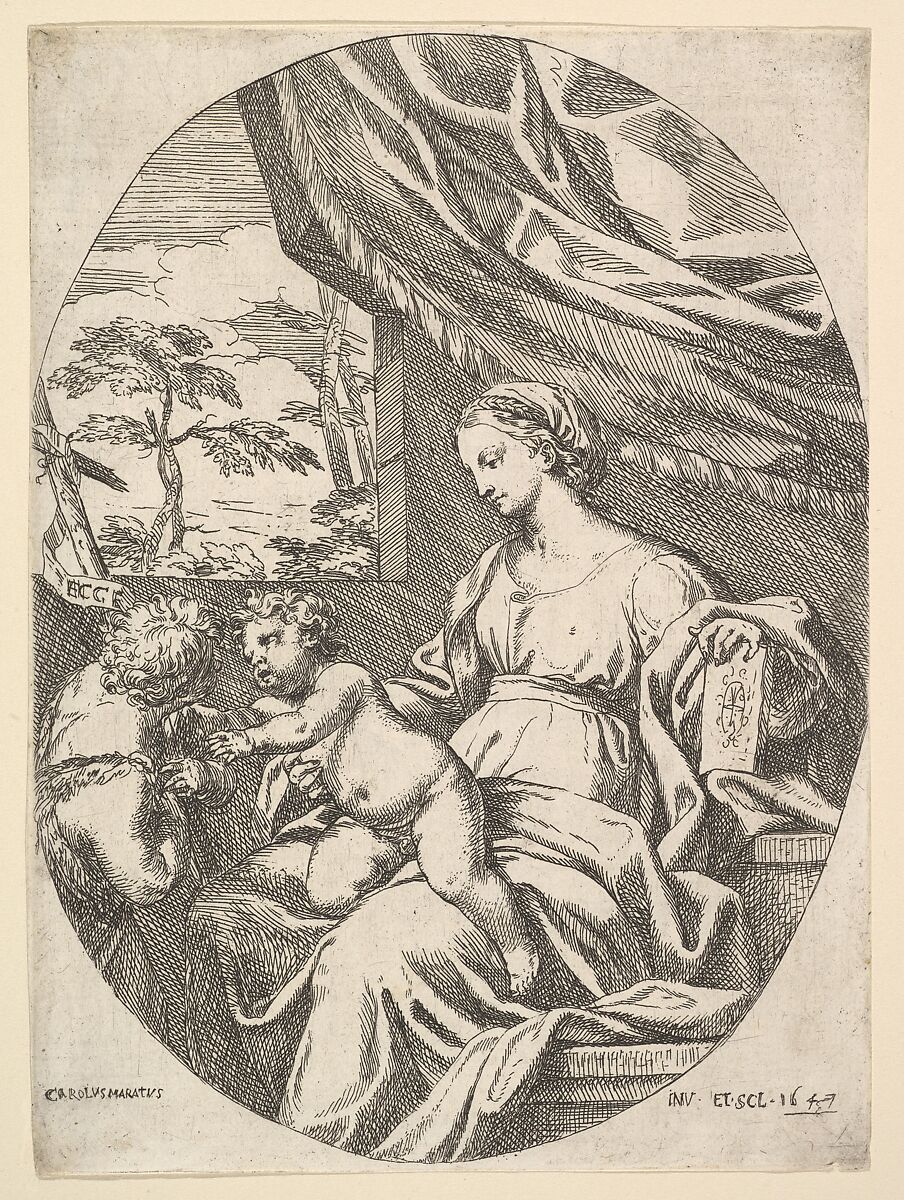 The Virgin and Child with the Young St. John the Baptist, Carlo Maratti (Italian, Camerano 1625–1713 Rome), Etching; second state of four (Bartsch) 