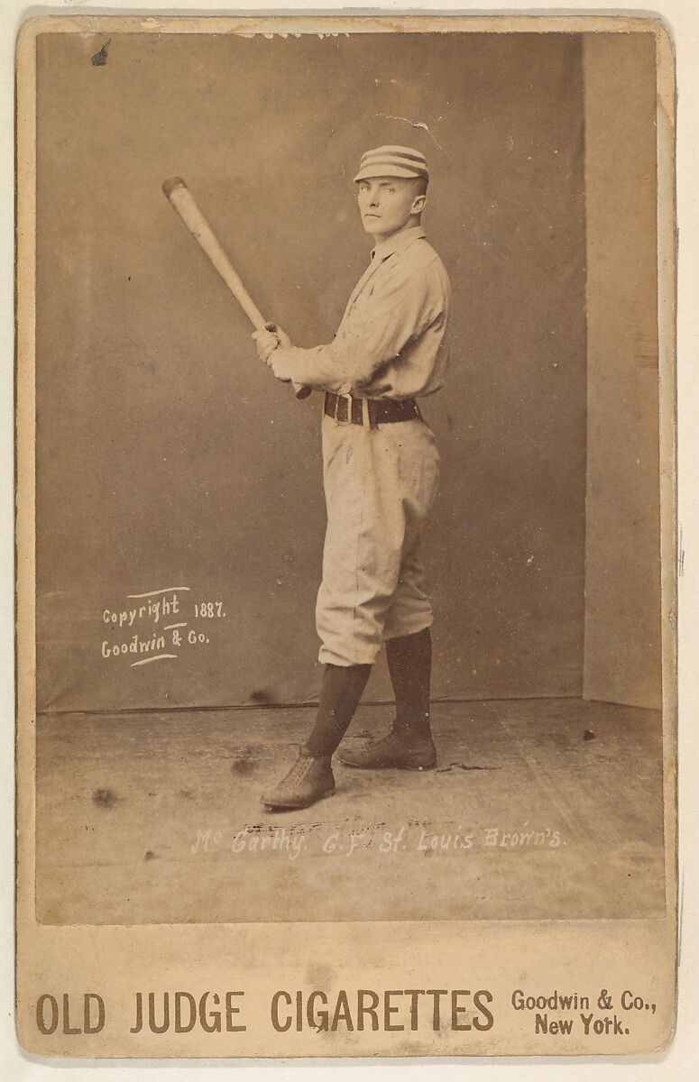 McCarthy, Center Field, St. Louis Browns, from the series Old Judge Cigarettes, Issued by Goodwin &amp; Company, Albumen print photograph, cabinet card 