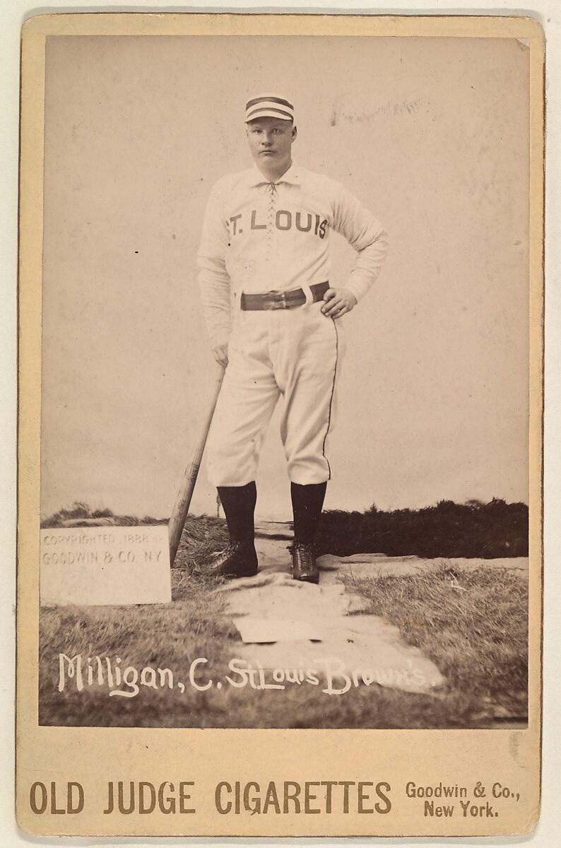 Milligan, Catcher, St. Louis Browns, from the series Old Judge Cigarettes, Issued by Goodwin &amp; Company, Albumen print photograph, cabinet card 