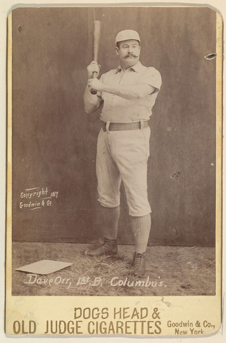 Dave Orr, 1st Base, Columbus, from the series Old Judge Cigarettes, Issued by Goodwin &amp; Company, Albumen print photograph, cabinet card 