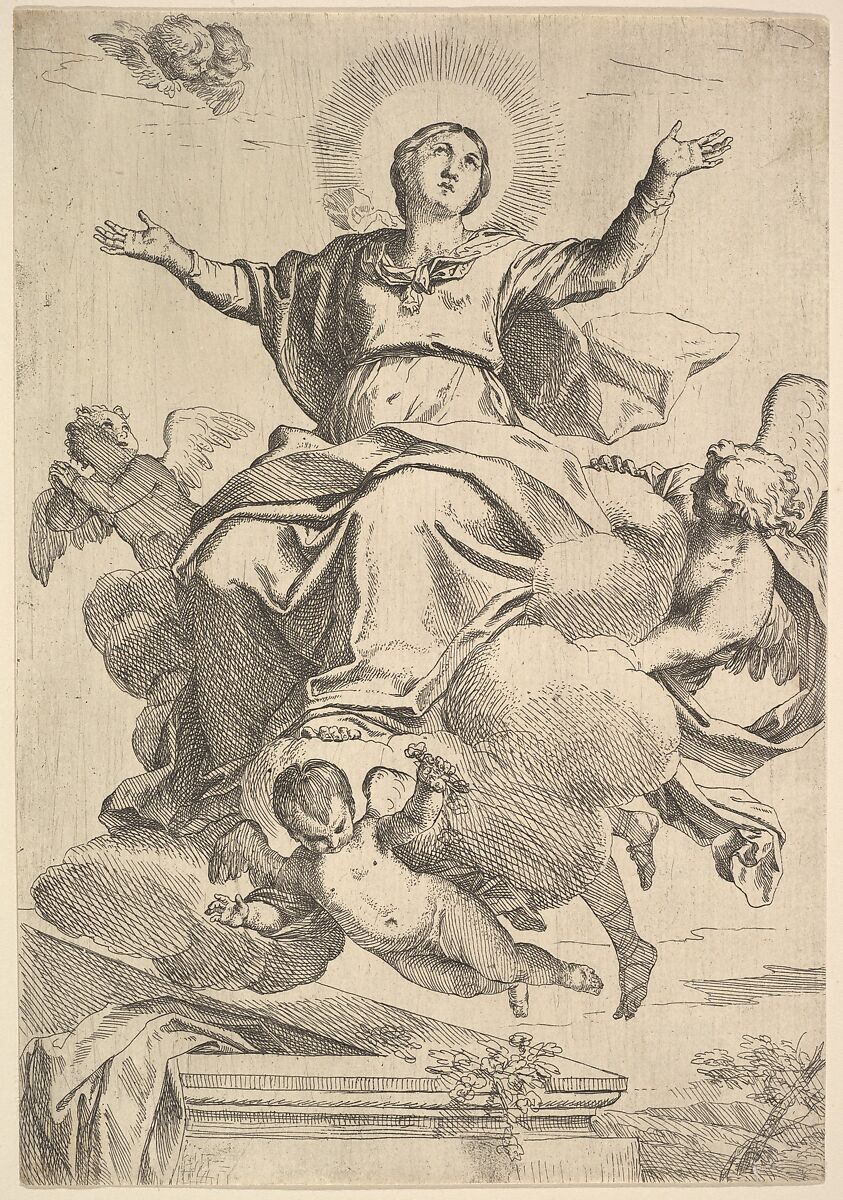 The Assumption of the Virgin, Carlo Maratti (Italian, Camerano 1625–1713 Rome), Etching; first state of three (Bartsch) 
