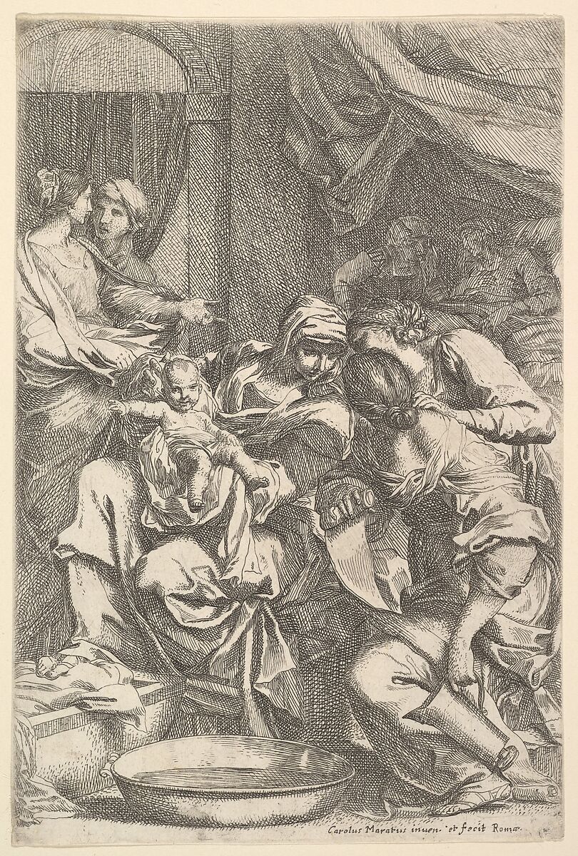 The Birth of the Virgin, Carlo Maratti (Italian, Camerano 1625–1713 Rome), Etching; second state of two (Bartsch) 