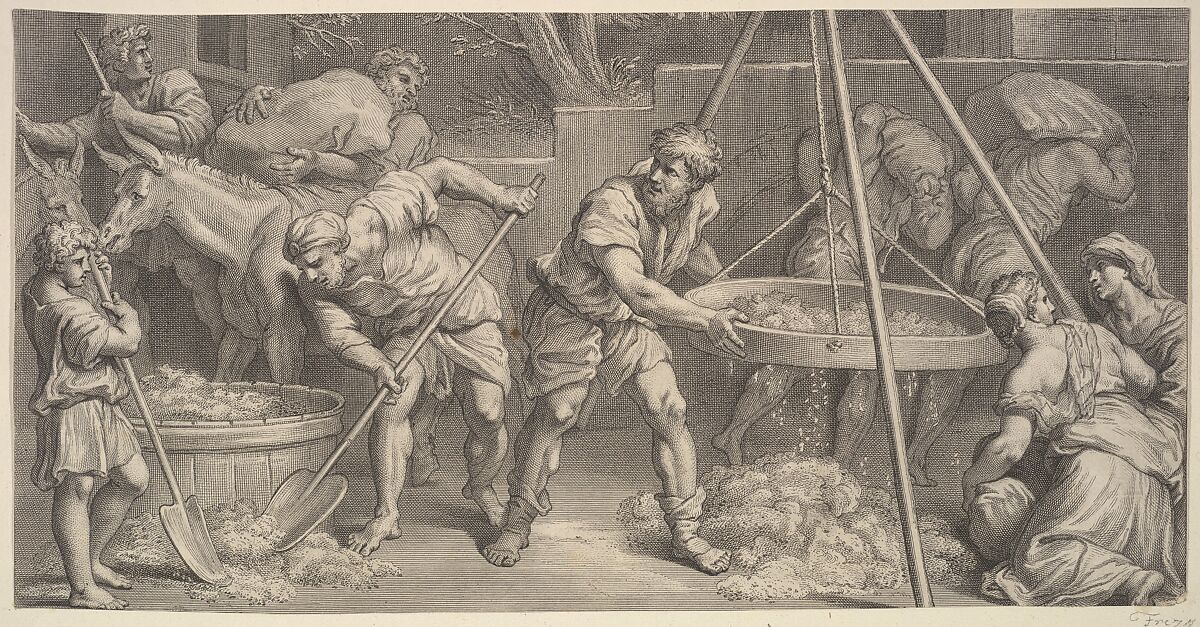 Men with seive, Giovanni Girolamo Frezza (Italian, Canemorto 1671–ca. 1748 Rome), Engraving 
