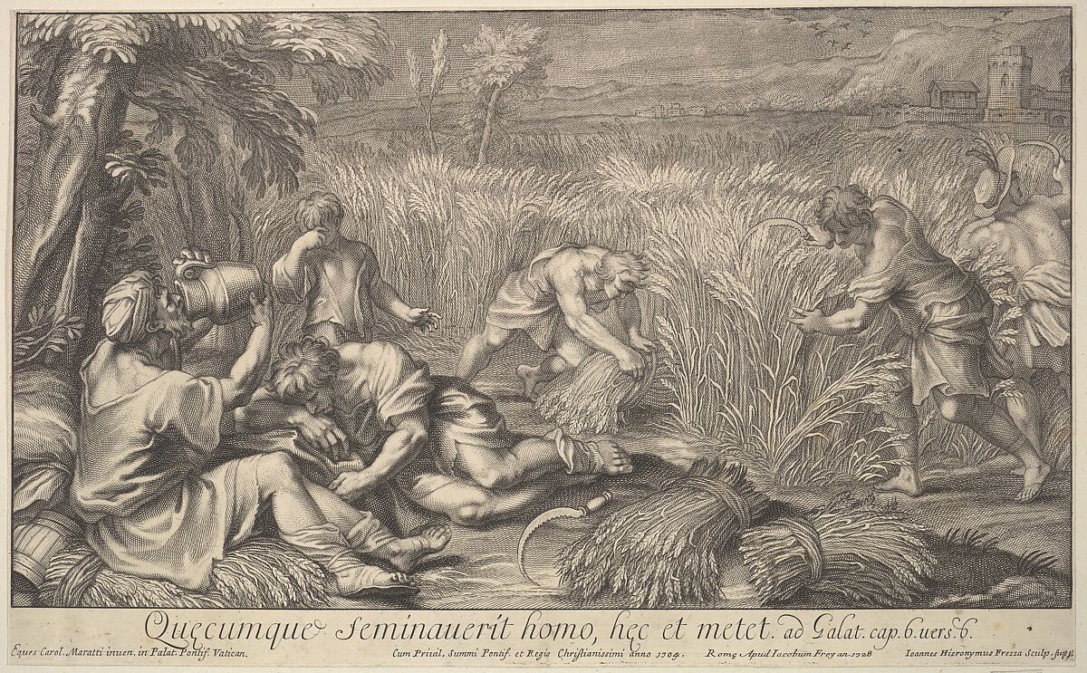 Reapers of grain, Giovanni Girolamo Frezza (Italian, Canemorto 1671–ca. 1748 Rome), Engraving 
