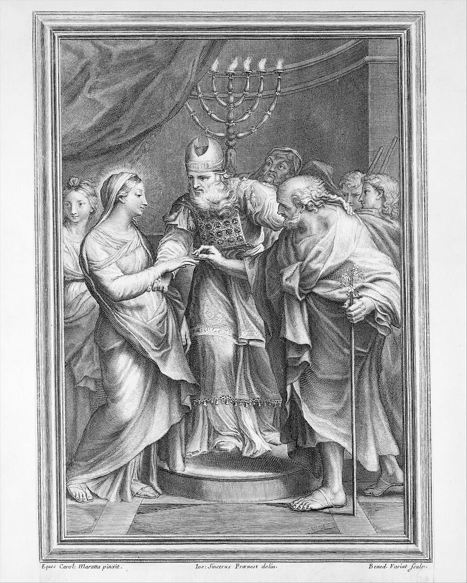 Marriage of the Virgin, Benoit Farjat (French, 1626–1724), Engraving 