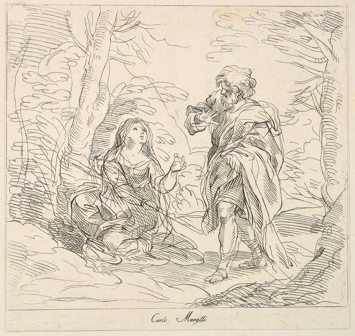 Seated woman and Bearded Man in a Landscape, Attributed to Giuseppe Canale (Italian, Rome 1725–1802 Dresden), Etching 
