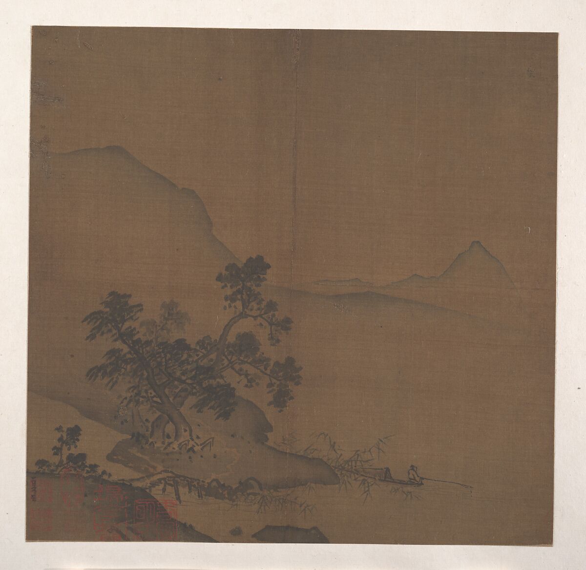 Xiantang Estuary, In the style of Xia Gui (Chinese, active ca. 1195–1230), Album leaf; ink and color silk, China 